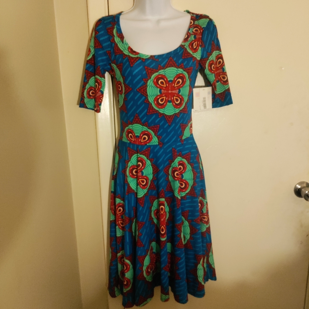 ⬇️NWT LULAROE BRIGHT BLUE PRINT DRESS! Reduced! SIZE XS
